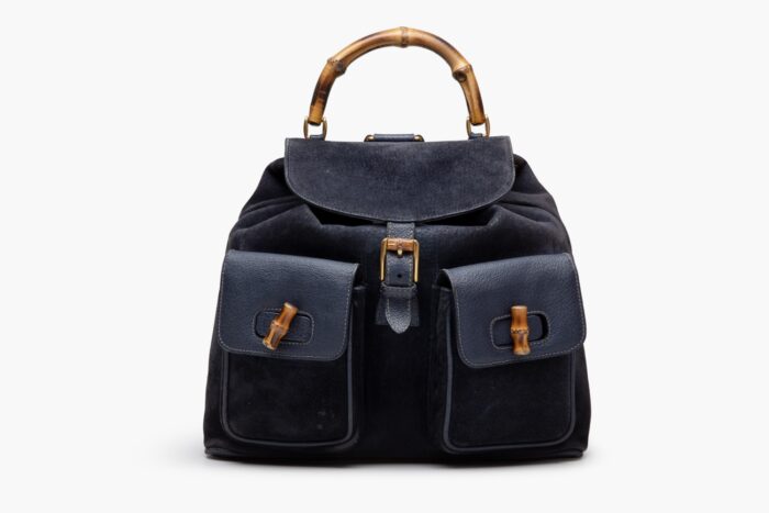 Gucci Bamboo Backpack Large Dark Blue Calf Leather and Nubuck