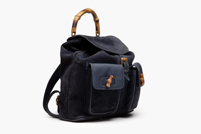 Gucci Bamboo Backpack Large Dark Blue Calf Leather and Nubuck - Image 4