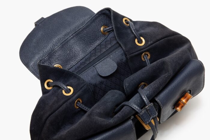 Gucci Bamboo Backpack Large Dark Blue Calf Leather and Nubuck - Image 3