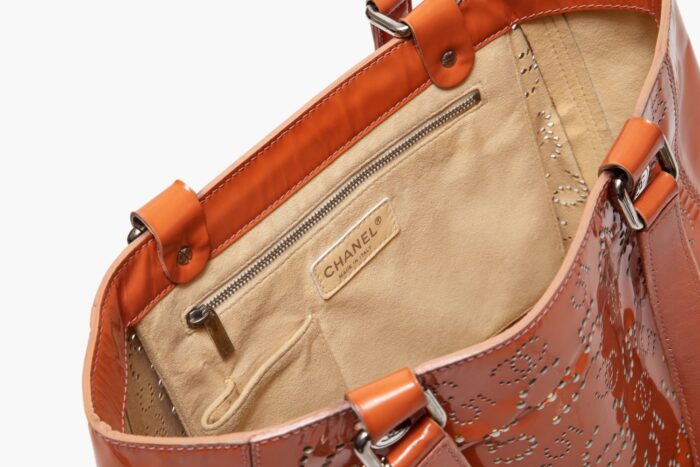Chanel Orange Perforated CC Patent Tote Bag - Image 2