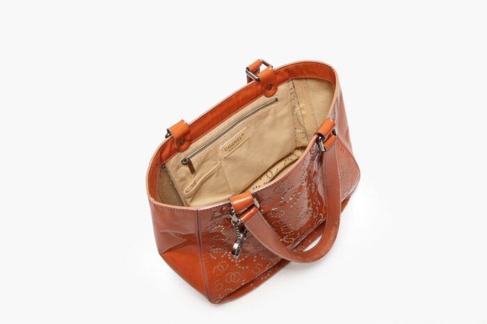 Chanel Orange Perforated CC Patent Tote Bag - Image 4