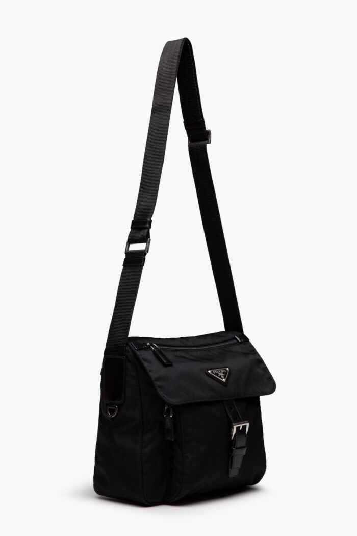 Prada Black Canvas Single Buckle Cross Body Flap Bag - Image 2