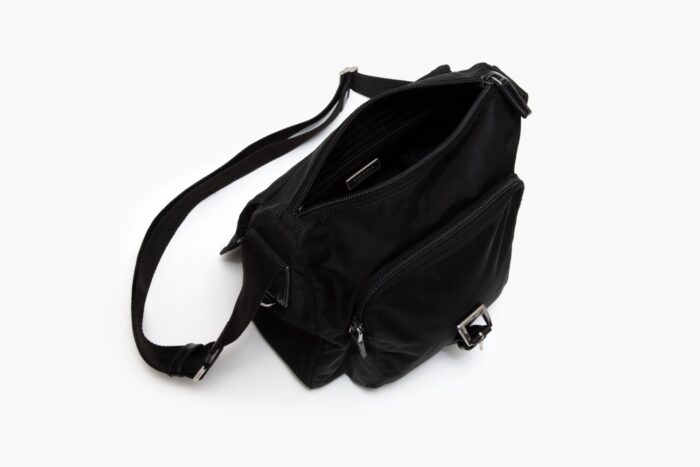 Prada Black Canvas Single Buckle Cross Body Flap Bag - Image 4