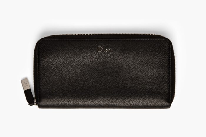 Dior Black Grained Calfskin Zipped Long Wallet